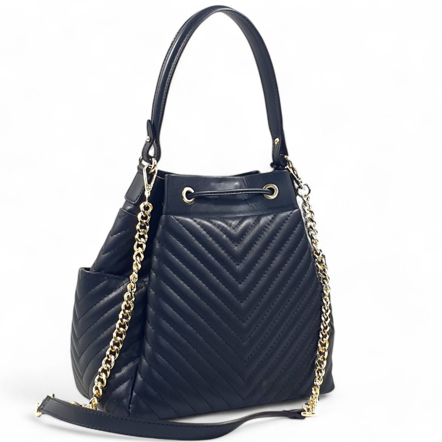 Gracie Drawstring Bucket Bag|  Luxurious Quilted Leather Bucket Bag