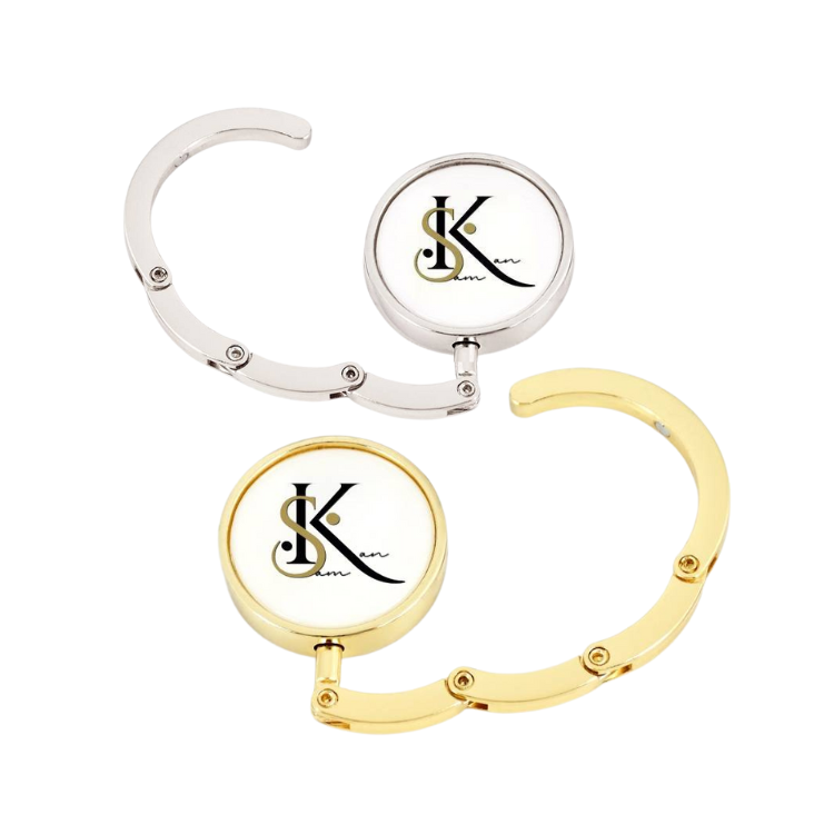SAMKAN Gold and Silver Tone Purse Hanger | Displaying the Elegant Gold and Black SamKan Logo
